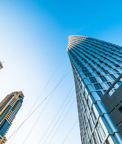 Looking up Lower Dubai skyscrapers